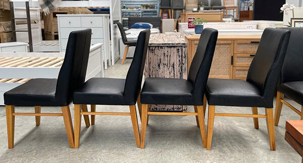 Set 8 x Genuine Black Leather Chairs w/ Wheat Timber Legs