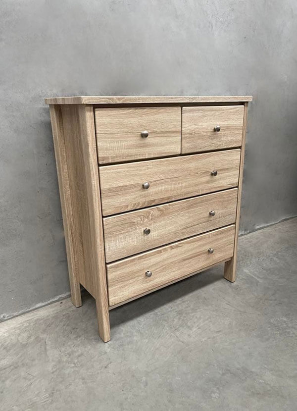 Light Oak Laminate 5-Drawer Tallboy