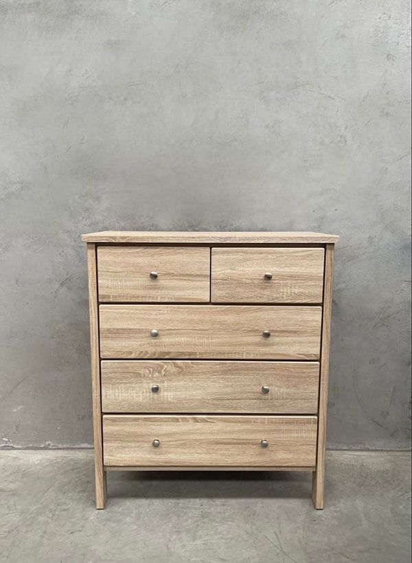 Light Oak Laminate 5-Drawer Tallboy