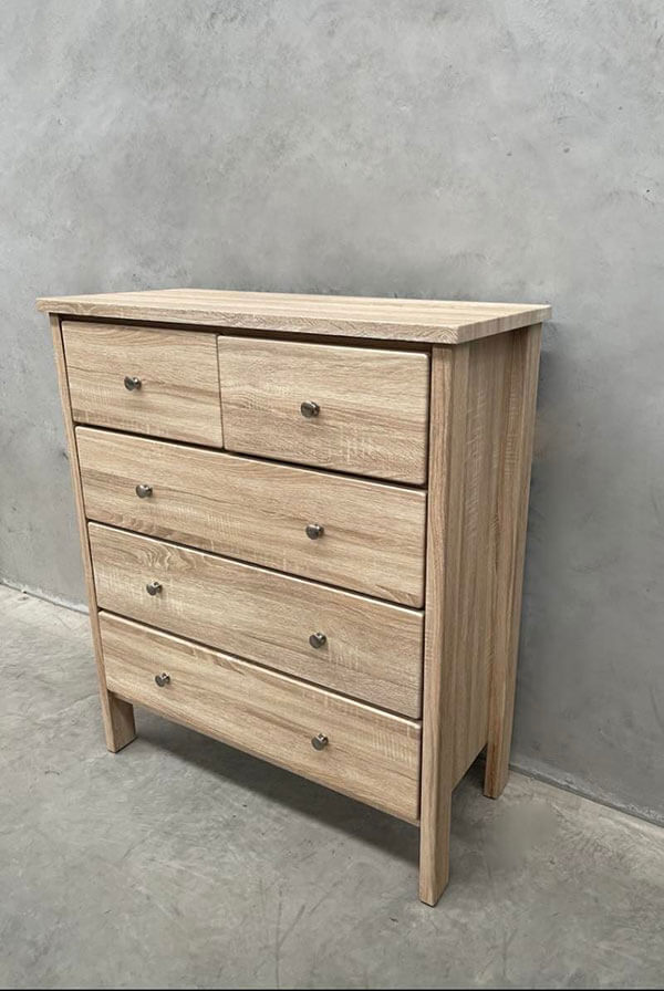 Light Oak Laminate 5-Drawer Tallboy