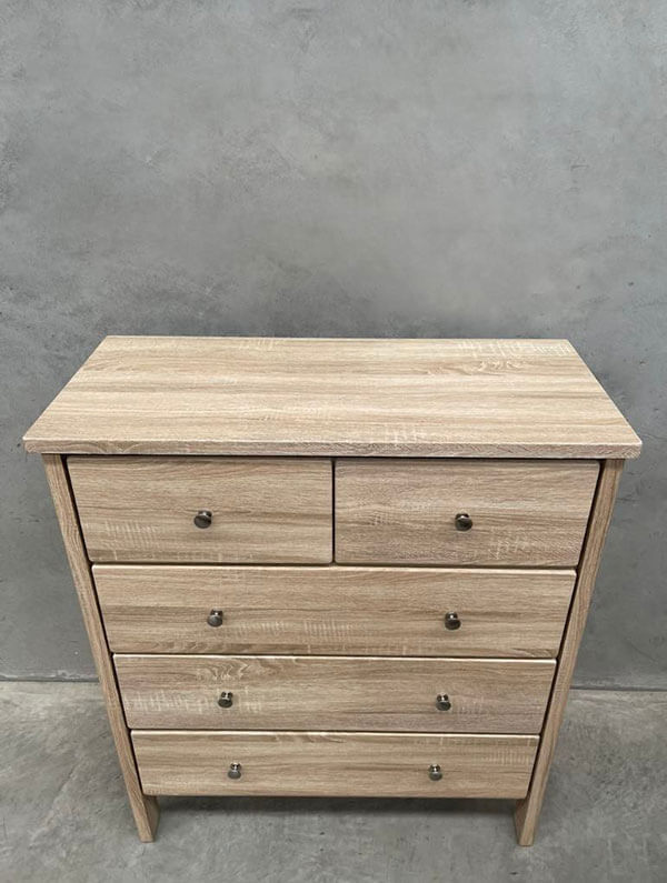 Light Oak Laminate 5-Drawer Tallboy