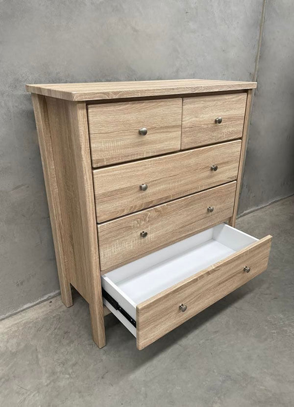 Light Oak Laminate 5-Drawer Tallboy