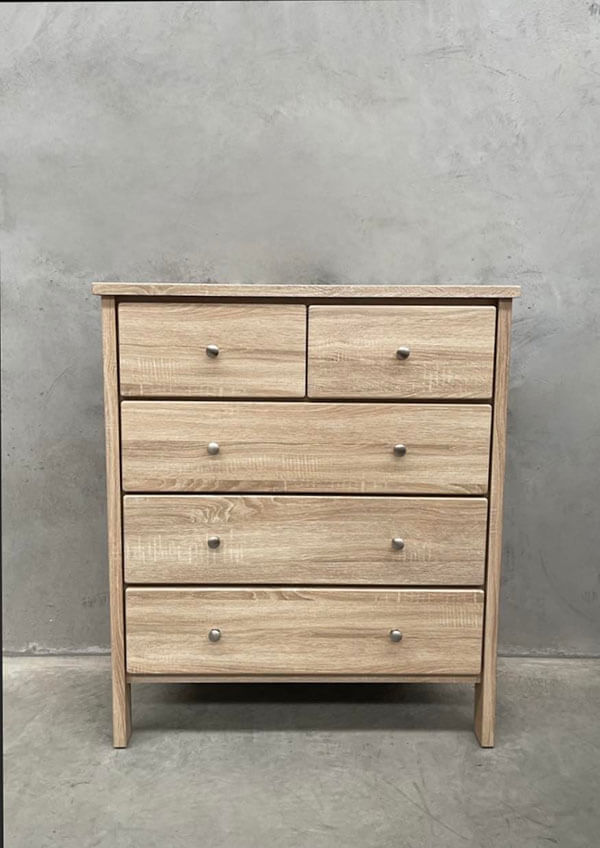 Light Oak Laminate 5-Drawer Tallboy